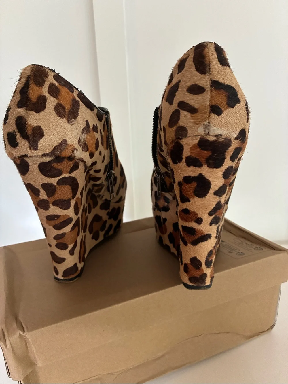 Steve Madden Leopard Print Peep-Toe Wedge Booties - NO BOX